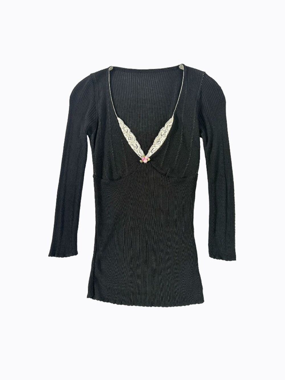 Vtg Celyn B Elisabetta Franchi Babydoll Top XS/S Italy Whimsigoth Rosette Lace